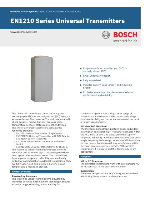 EN1210 Series Universal Transmitters - Bosch Security Systems