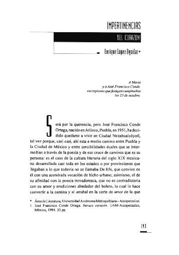 La poesÃ­a de JosÃ© Francisco Conde Ortega / Enrique LÃ³pez Aguilar