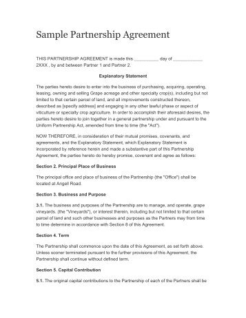 Sample Partnership Agreement - New York Grape Programs