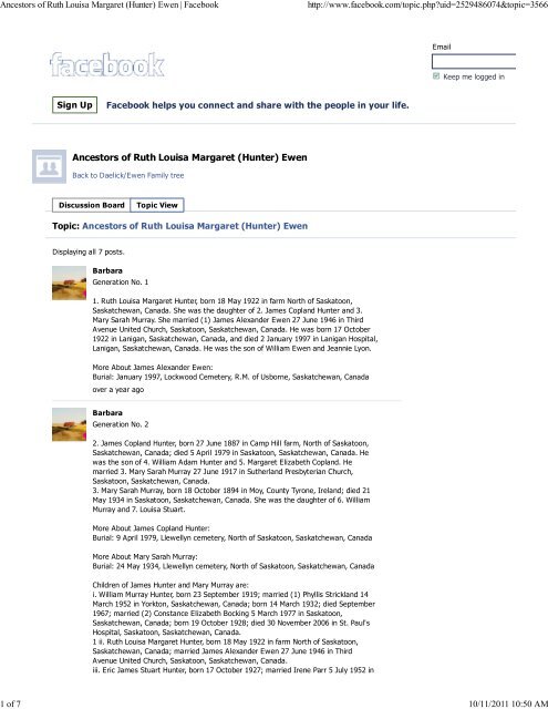 Ancestors of Ruth Louisa Margaret (Hunter) Ewen Ancestors of Ruth ...