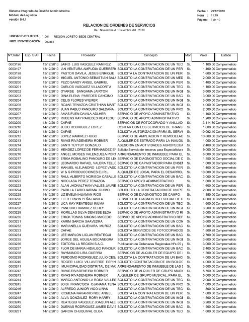 relacion de ordenes de servicios - Gobierno Regional de Loreto