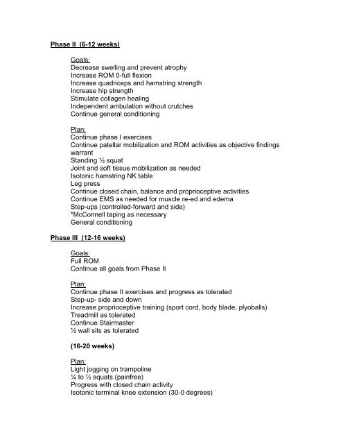 ACL RECONSTRUCTION PROTOCOL