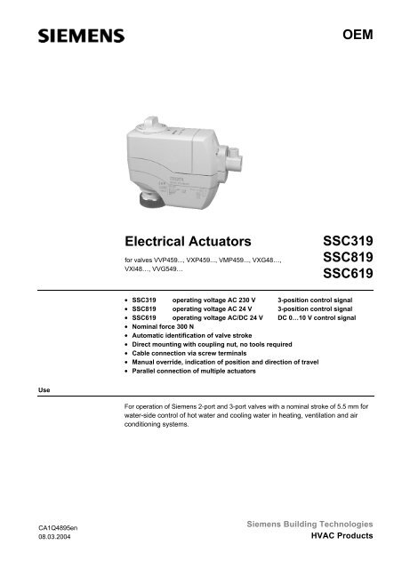 OEM Electrical Actuators SSC319 SSC819 SSC619 - Rhoss