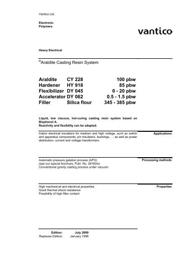 Araldite CY 228 100 pbw Hardener HY 918 85 pbw Flexibilizer DY ...