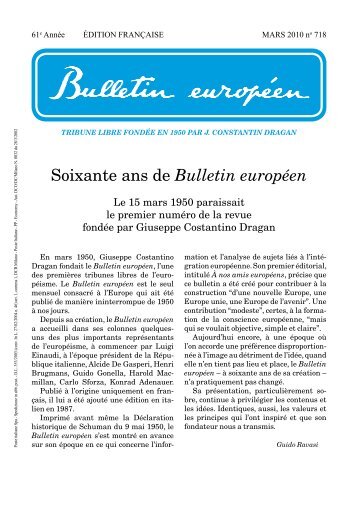 Soixante ans de Bulletin européen - Fondazione Europea Dragan