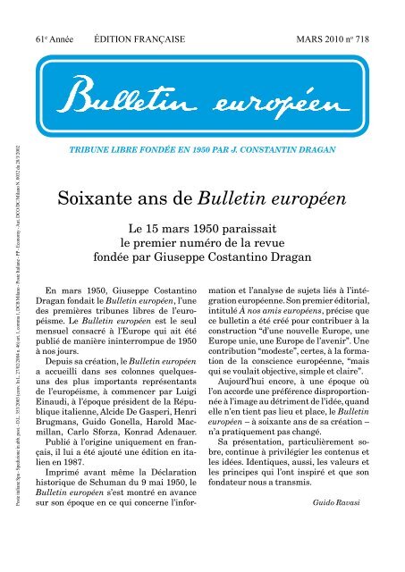 Soixante ans de Bulletin européen - Fondazione Europea Dragan