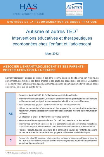 Synthèse des recommandations de bonnes ... - Autisme France