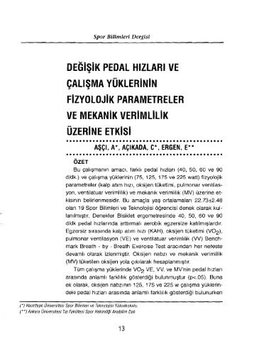 ÇALIŞMA YÜKLERiNiN FiZYOLOJiK PARAMETRELER VE ...