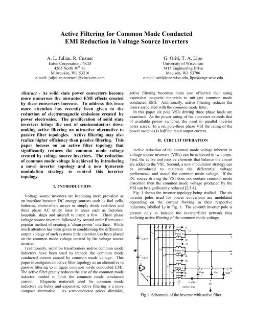 Active Filtering for Common Mode Conducted EMI Reduction in ...