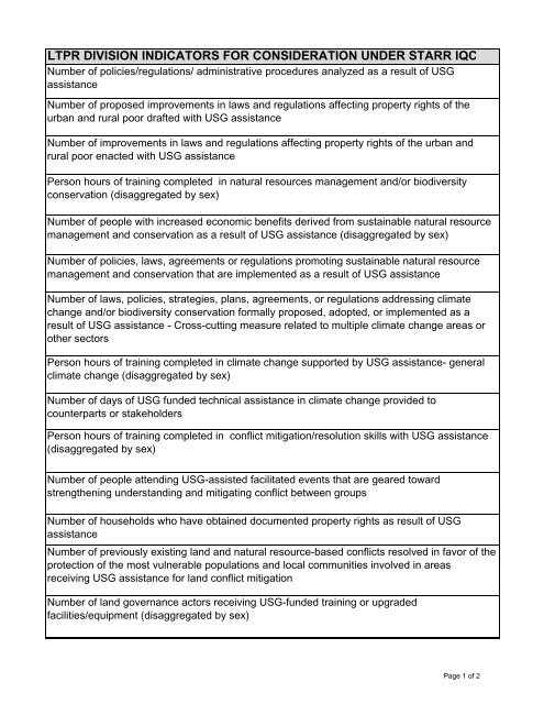 ltpr division indicators for consideration under starr iqc