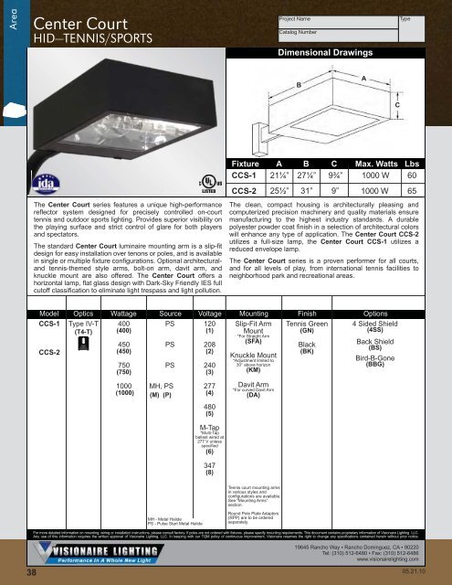 Product Ordering Guide - Visionaire Lighting, LLC