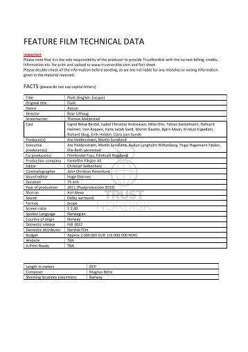 TECHNICAL SHEET - TrustNordisk Feature Film nyeste