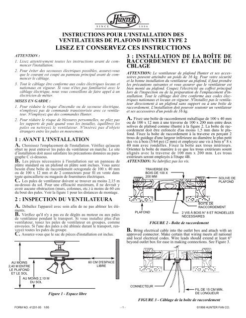 LISEZ ET CONSERVEZ CES INSTRUCTIONS - Hunter Fan