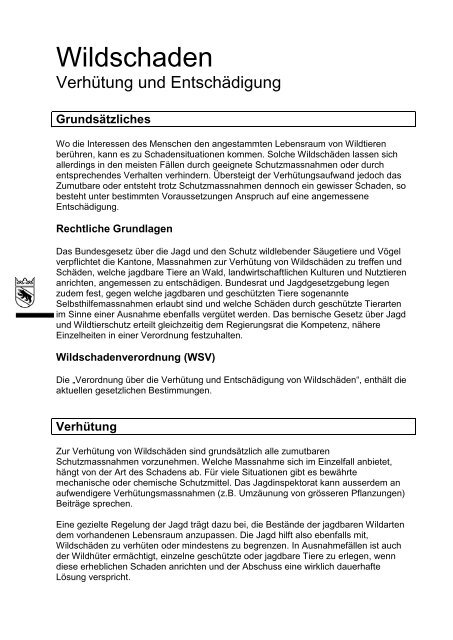 Wildschaden - Volkswirtschaftsdirektion - Kanton Bern