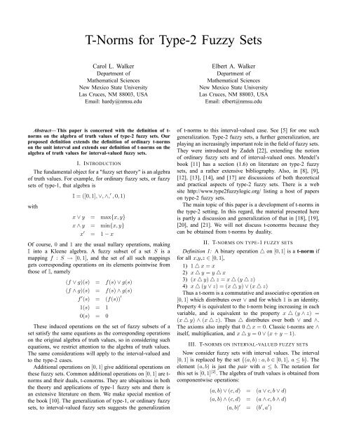 T-Norms for Type-2 Fuzzy Sets - Department of Mathematical Sciences