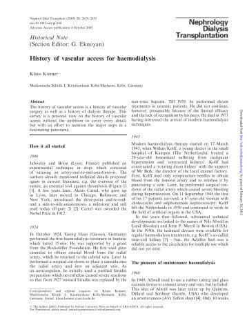 History of vascular access for haemodialysis - Shunt