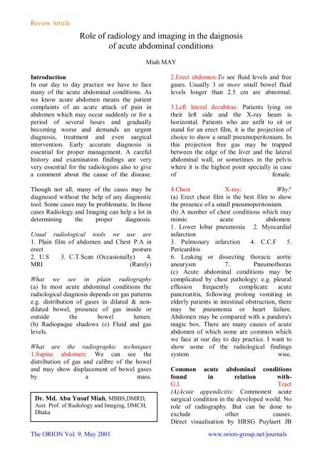 Role of radiology and imaging in the daignosis of ... - Orion Group