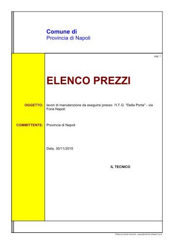 elenco prezzi - Provincia di Napoli