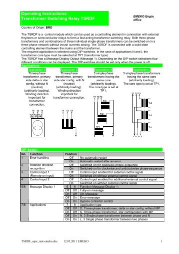 Operating Instructions: Transformer Switching Relay ... - emeko.de