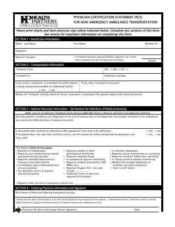 PHYSICIAN CERTIFICATION STATEMENT (PCS ... - Health Partners