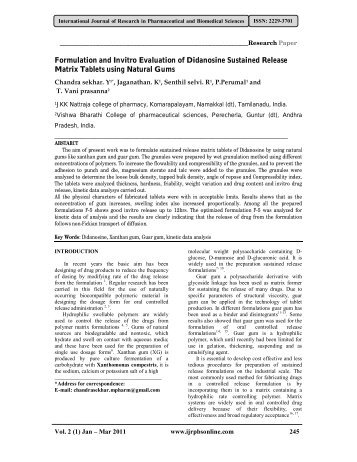 Formulation and Invitro Evaluation of Didanosine Sustained ...