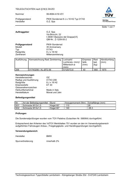 TEILEGUTACHTEN nach Ã‚Â§19(3) StVZO Nummer 06-8064-A19-V01 ...