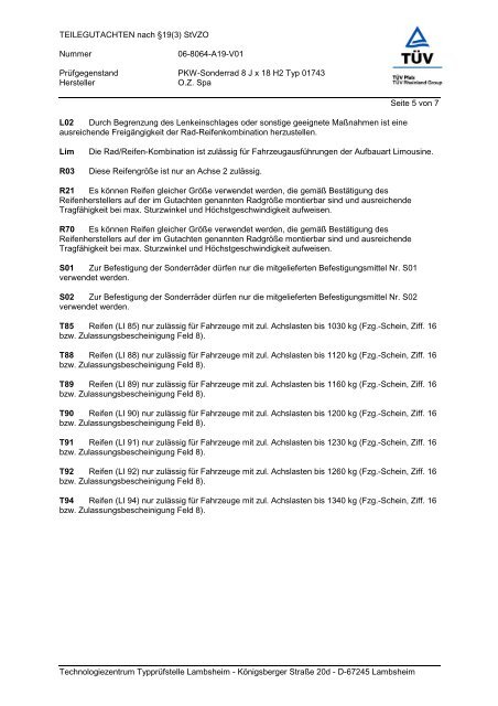 TEILEGUTACHTEN nach Ã‚Â§19(3) StVZO Nummer 06-8064-A19-V01 ...