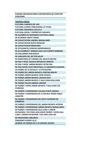 padron organizaciones comunitarias de carcater funcional centros ...