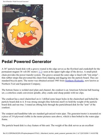 David Butcher: Pedal Powered Generator - Pole Shift Survival ...