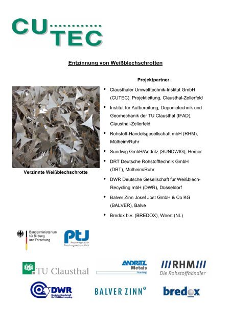 Entzinnung von Weißblechschrotten - CUTEC-Institut GmbH