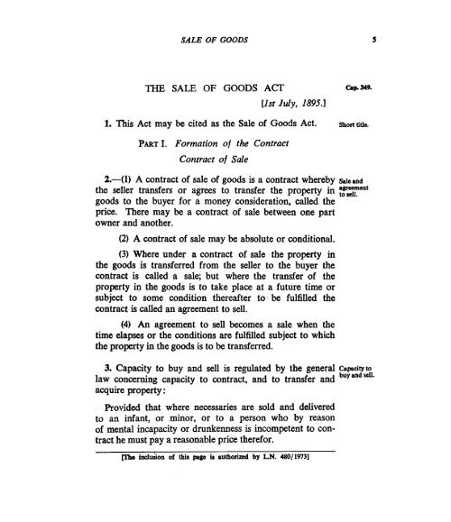 THE SALE OF GOODS ACT