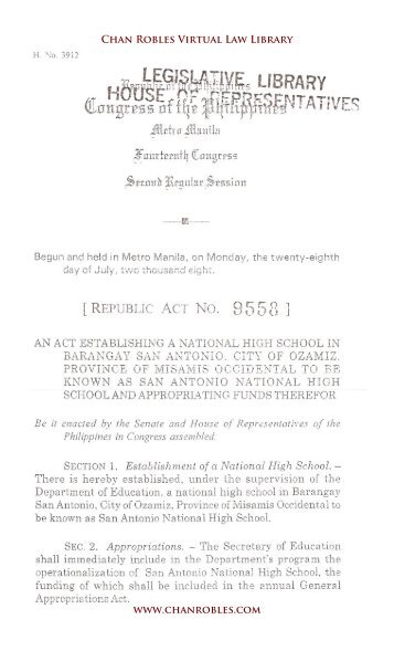 REPUBLIC ACT NO. 9558 - Chan Robles and Associates Law Firm