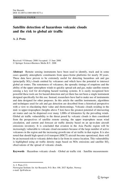 Satellite detection of hazardous volcanic clouds and ... - Savaa - NILU