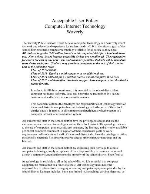 Acceptable User Policy Computer/Internet ... - Waverly Schools