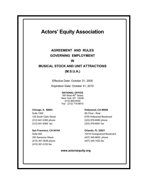 Musical Stock and Unit Attractions (MSUA) Agreement 05-10 - Actors
