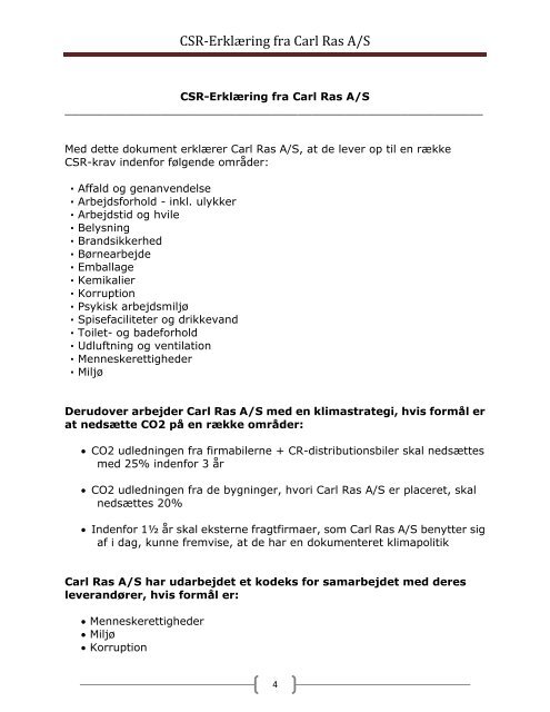 CSR-ErklÃ¦ring fra Carl Ras A/S