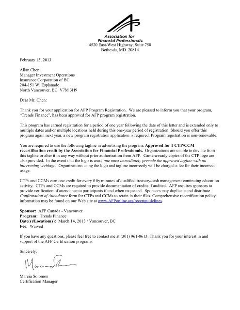 Approval Letter - AFPC Canada Vancouver