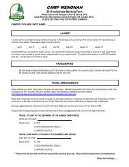 Incidental Booking Form - Camp Wenonah