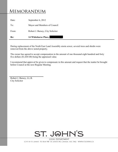 Council Agenda Monday, September 10, 2012 - City of St. John's