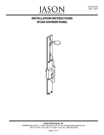 installation instructions sp200 shower panel - Jason International