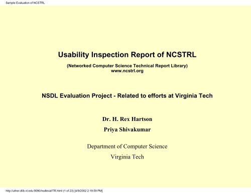 Sample Evaluation of NCSTRL - Computer Science Technical Reports