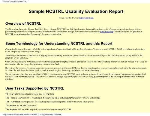 Sample Evaluation of NCSTRL - Computer Science Technical Reports