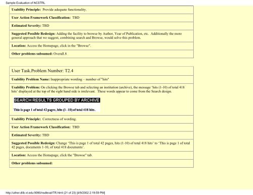 Sample Evaluation of NCSTRL - Computer Science Technical Reports