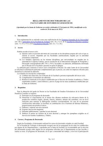 Reglamento de doctorado - Universidad Pontificia Comillas