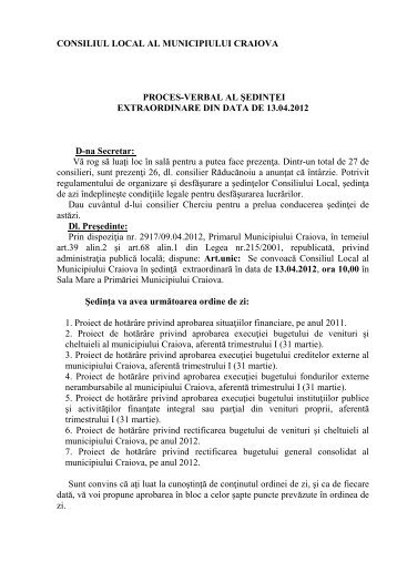 Proces verbal din data de 13.04.2012 - Primaria Craiova