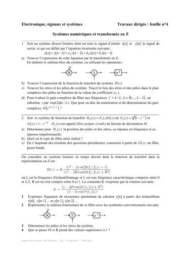 Electronique, signaux et systÃ¨mes Travaux dirigÃ©s : feuille nÂ°4 ...