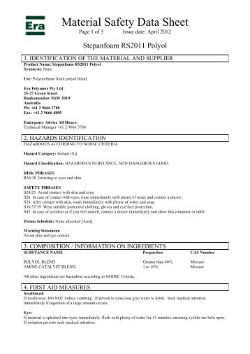 Material Safety Data Sheet - Era Polymers