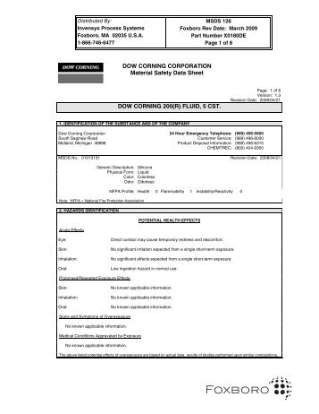 [MSDS 126] Dow Corning 200 Fluid, 5 CST Part Number ... - Varian