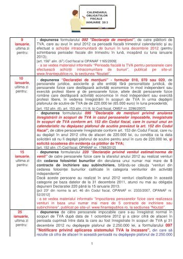 Calendar Ianuarie 2013 - Finante Publice Brasov