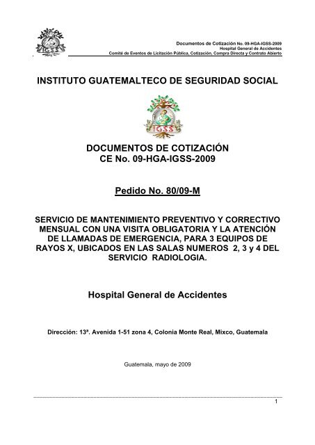 Bases de cotizaciÃ³n evento CE-No.09-HGA-IGSS-2009 - Instituto ...
